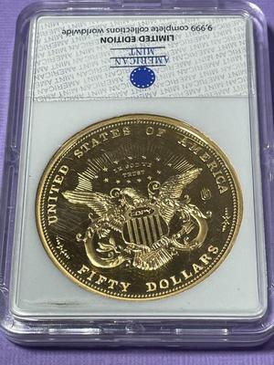 1877 Half Union Small Head Variant J-1548 Pattern Replica 24k Gold Layered by the American Mint (Slab #8).