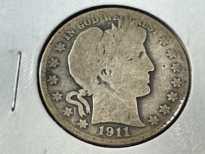 1911-P CIRCULATED CONDITION BARBER SILVER HALF DOLLAR AS PICTURED. FREE DOMESTIC SHIPPING.