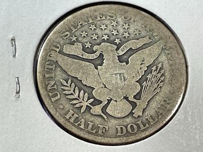 1911-P CIRCULATED CONDITION BARBER SILVER HALF DOLLAR AS PICTURED. FREE DOMESTIC SHIPPING.