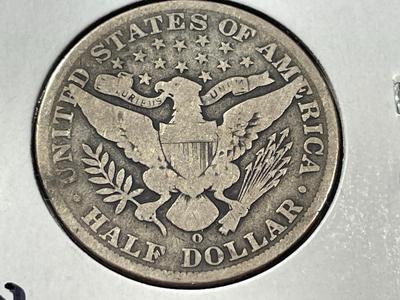 1907-O CIRCULATED CONDITION BARBER SILVER HALF DOLLAR AS PICTURED. FREE DOMESTIC SHIPPING.