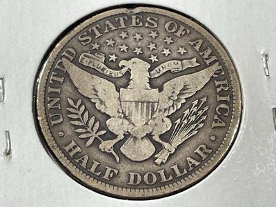 1905-P VG/CIRCULATED CONDITION BARBER SILVER HALF DOLLAR AS PICTURED. FREE DOMESTIC SHIPPING.