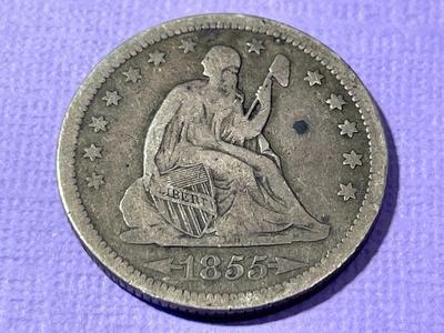 1855 w/ARROWS FINE/VERY FINE CONDITION LIBERTY SEATED QUARTER DOLLAR TYPE COIN AS PICTURED.