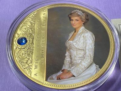 American Mint Huge 70mm Portraits of a Princess Diana - A Princess Medal Accented w/a Swarovski Crystal in Excellent Condition as...