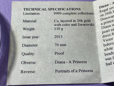 American Mint Huge 70mm Portraits of a Princess Diana - A Princess Medal Accented w/a Swarovski Crystal in Excellent Condition as...