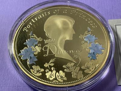 American Mint Huge 70mm Portraits of a Princess Diana - A Princess Medal Accented w/a Swarovski Crystal in Excellent Condition as...