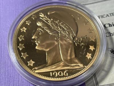 CHARLES E. BARBER/CHIEF ENGRAVER PROOF GOLD-TONE MEDAL BY THE AMERICAN MINT AS PICTURED.