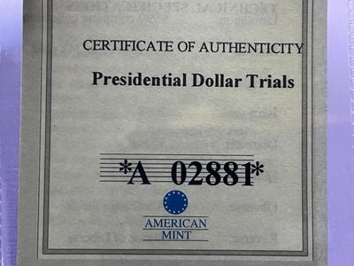 ABRAHAM LINCOLN PRESIDENTIAL TRIAL DOLLAR PROOF GOLD-TONE MEDAL BY THE AMERICAN MINT AS PICTURED.