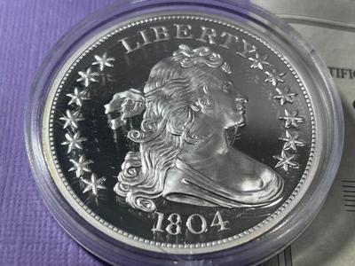 Chief Engraver ROBERT SCOT 1804 Bust Silver Dollar Replica Silver Plated/Layered by the American Mint as Pictured.