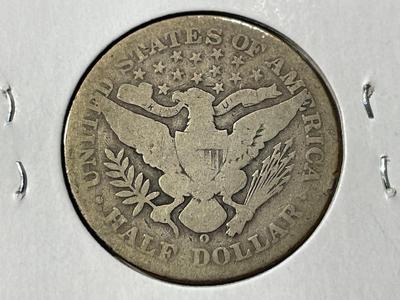 1908-O CIRCULATED CONDITION BARBER SILVER HALF DOLLAR AS PICTURED. FREE DOMESTIC SHIPPING.