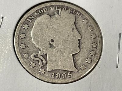 1895-P CIRCULATED CONDITION BARBER SILVER HALF DOLLAR AS PICTURED. FREE DOMESTIC SHIPPING.