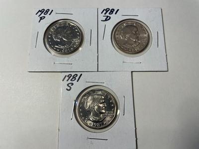 1981-P/D/S CHOICE BU SUSAN B. ANTHONY DOLLAR COINS FROM A MINT SET. FREE DOMESTIC SHIPPING.