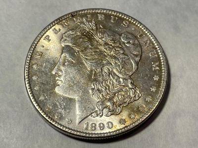1890-P AU58 CONDITION (UNCERTIFIED) MORGAN SILVER DOLLAR AS PICTURED.