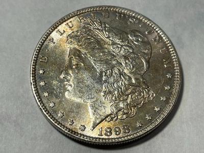 1898-P AU58 CONDITION (UNCERTIFIED) MORGAN SILVER DOLLAR AS PICTURED.