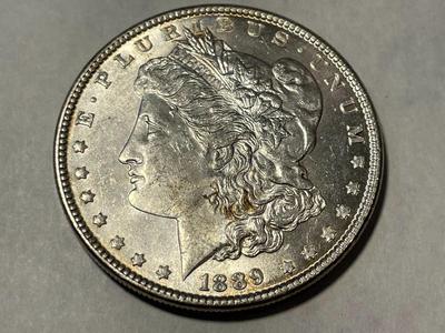 1889-P MS60/UNCIRCULATED CONDITION (UNCERTIFIED) MORGAN SILVER DOLLAR AS PICTURED.
