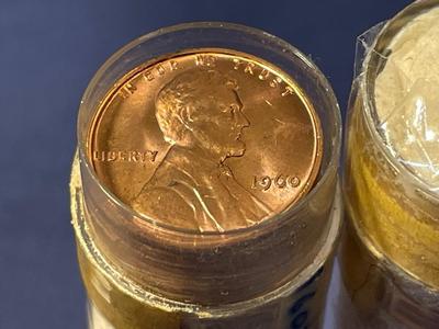 (2) 1960-P SMALL DATE CHOICE RED BU LINCOLN CENT ROLLS AS PICTURED. FREE DOMESTIC SHIPPING.