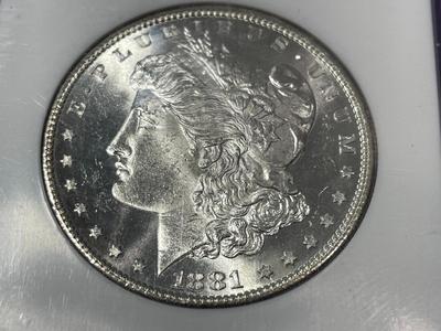NGC CERTIFIED 1881-S MS64 BLAST WHITE MORGAN SILVER DOLLAR AS PICTURED. FREE SHIPPING.
