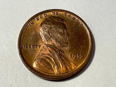 1913-P UNCIRCULATED BROWN/R&B CONDITION LINCOLN PREOWNED FROM AN ESTATE AS PICTURED. COIN #2. FREE SHIPPING.