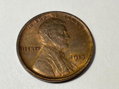 1913-P UNCIRCULATED BROWN/R&B CONDITION LINCOLN PREOWNED FROM AN ESTATE AS PICTURED. COIN #4. FREE SHIPPING.