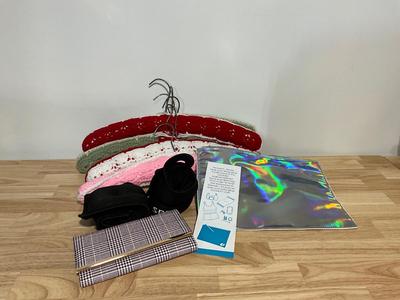 Knitted Hangers, wristlet, dry bag, and weights