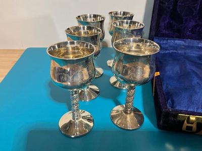 6 Etched Silver plated small goblets