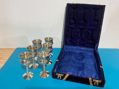 6 Etched Silver plated small goblets