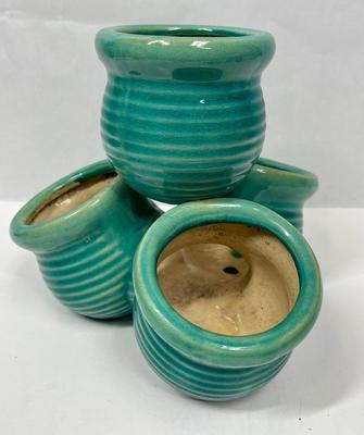 VIntage Turquoise Glaze Pottery Strawberry Pot 4 pots