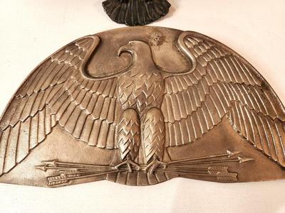 Lot #110 MCM Public/Court Building Metal Eagle plaque & Black Cast Metal Bald Eagle