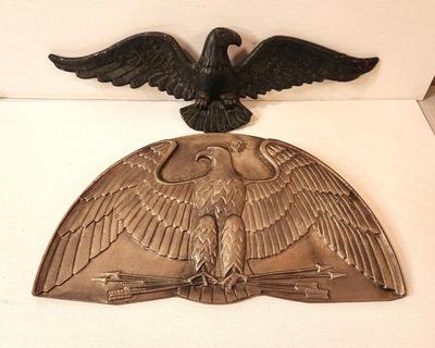 Lot #110 MCM Public/Court Building Metal Eagle plaque & Black Cast Metal Bald Eagle