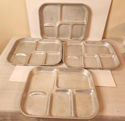 Lot #127 Lot of 4 Military/Mess Hall/Prison Aluminum Food Trays