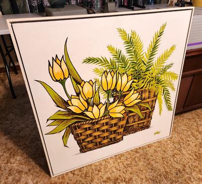 Lot #131 MCM Painting signed "Mitchells" - Expressionistic Basket w/Tulips Rendering