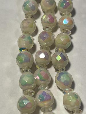 Vintage Triple Strand Pearlescence Crystal Bead Necklace 23.5" w/Florenza Limoges Hand Painted Portrait Cameo Clasp in VG Preowned...