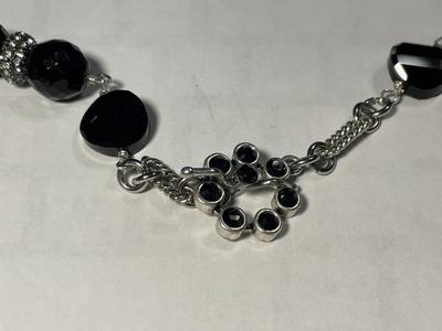 Vintage Black Crystal Bead Silver-toned Color Necklace 25" Long in VG Preowned Condition as Pic'd.