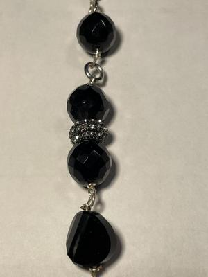 Vintage Black Crystal Bead Silver-toned Color Necklace 25" Long in VG Preowned Condition as Pic'd.