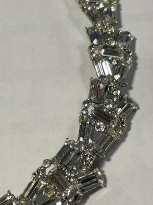 Vintage Bright White Crystal Silver-toned Color Necklace 14-15" Long & 1/2" Wide in VG Preowned Condition as Pic'd.