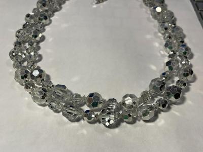 Vintage Double Strand Clear Crystal Bead Necklace 18-20" Long in VG Preowned Condition as Pic'd.