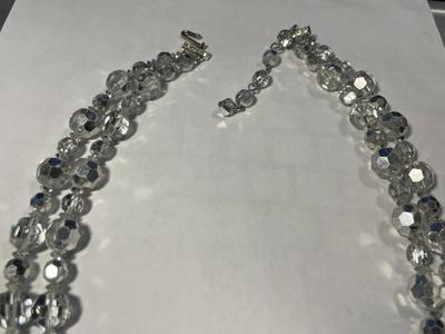 Vintage Double Strand Clear Crystal Bead Necklace 18-20" Long in VG Preowned Condition as Pic'd.