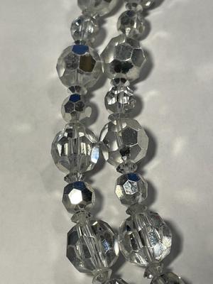 Vintage Double Strand Clear Crystal Bead Necklace 18-20" Long in VG Preowned Condition as Pic'd.