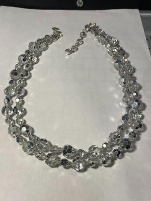Vintage Double Strand Clear Crystal Bead Necklace 18-20" Long in VG Preowned Condition as Pic'd.