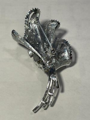 Vintage Signed by CORO Blue Rhinestone Flower Brooch/Pin 3" Tall in VG Preowned Condition.