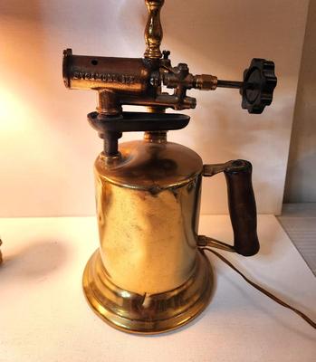 Lot #143 Lot of 2 Lamps made from Vintage Brass Blow Torches