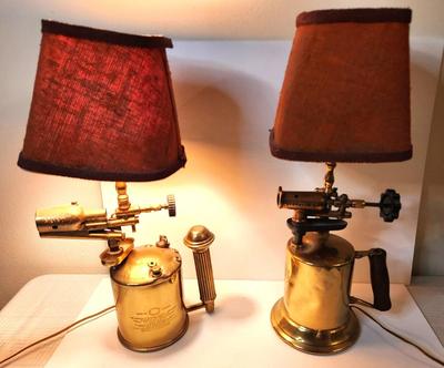 Lot #143 Lot of 2 Lamps made from Vintage Brass Blow Torches