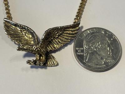 Vintage Avon Collectible Flying Eagle Gold-tone Pendant on a Chain Necklace 19" Long in Good Preowned Condition.