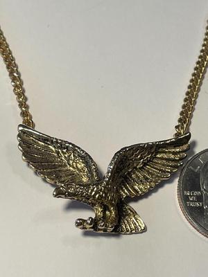 Vintage Avon Collectible Flying Eagle Gold-tone Pendant on a Chain Necklace 19" Long in Good Preowned Condition.