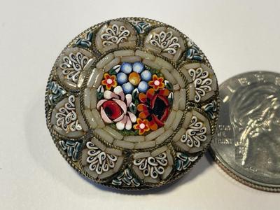 Vintage Micro Mosaic Flower Design Pin Made in Italy in Good Preowned Condition as Pictured.