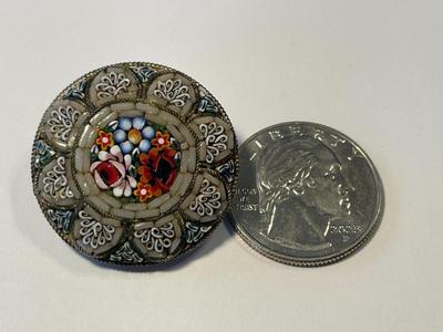 Vintage Micro Mosaic Flower Design Pin Made in Italy in Good Preowned Condition as Pictured.