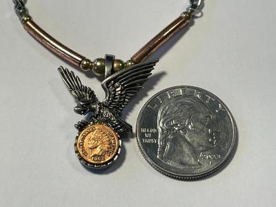 Vintage Eagle w/Indian Cent Mini Copy Fashion Pendant with an 19.5" Chain in Good Preowned Condition as Pictured.