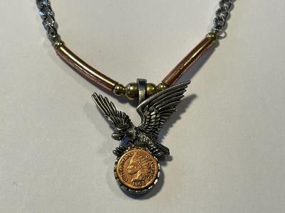 Vintage Eagle w/Indian Cent Mini Copy Fashion Pendant with an 19.5" Chain in Good Preowned Condition as Pictured.