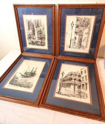 Lot #151 Set of 4 Framed Eugene Daymude New Orleans Prints