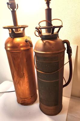 Lot #152 Lot of 2 Antique Fire Extinguishers Converted into Lamps