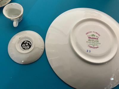 Princess House American Rose Vase, tea cup/saucer by Queens, and mini tea set by Empress